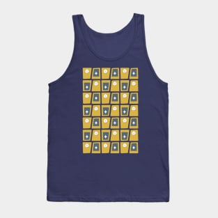 Mid Century Funky Blocks 2 in Mustard Yellow, Navy and Grey Tank Top